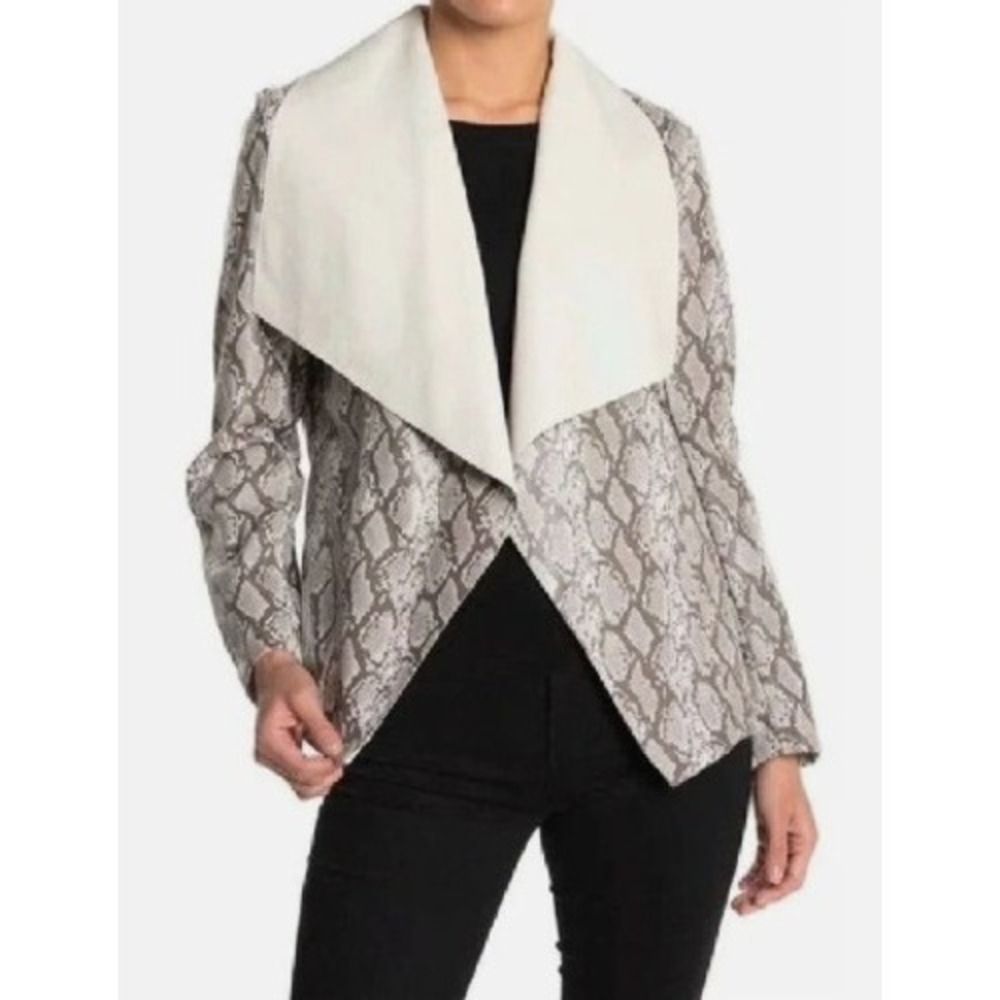NWT Tahari Snakeskin Gray Drape Jacket Faux‎ Leather Size Small Animal Print